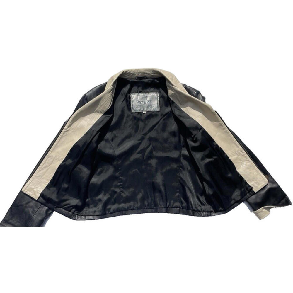 Peruzzi Italian Ultra Soft Black Leather Womens Jacket Sz XL Flip Cuff Full Zip - Picture 3 of 8